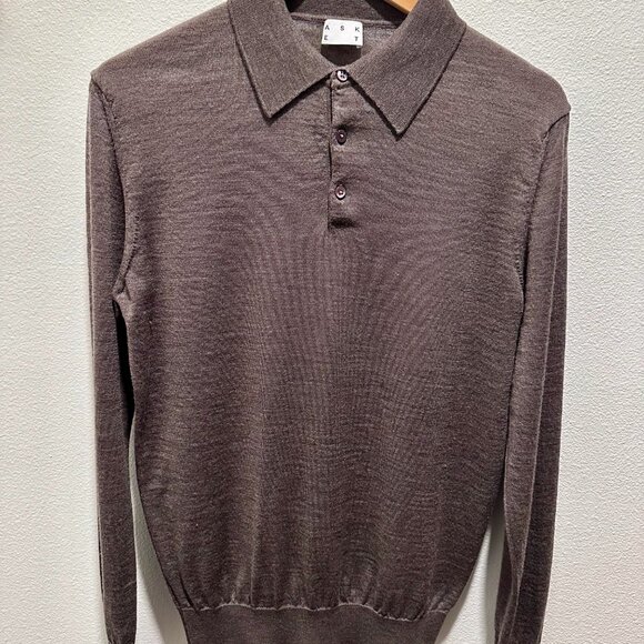 Brown Melange Merino Wool Polo - Picture 2 of 4